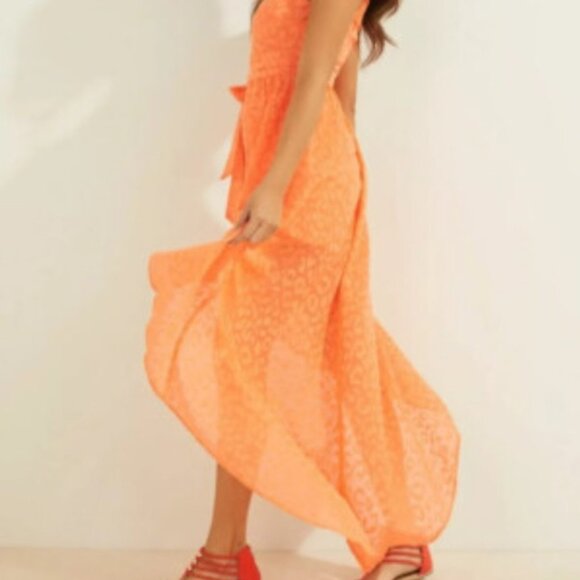 Guess Vibrant Orange High Low Dress Romper Combo - Animal Print - US8 - Picture 12 of 13